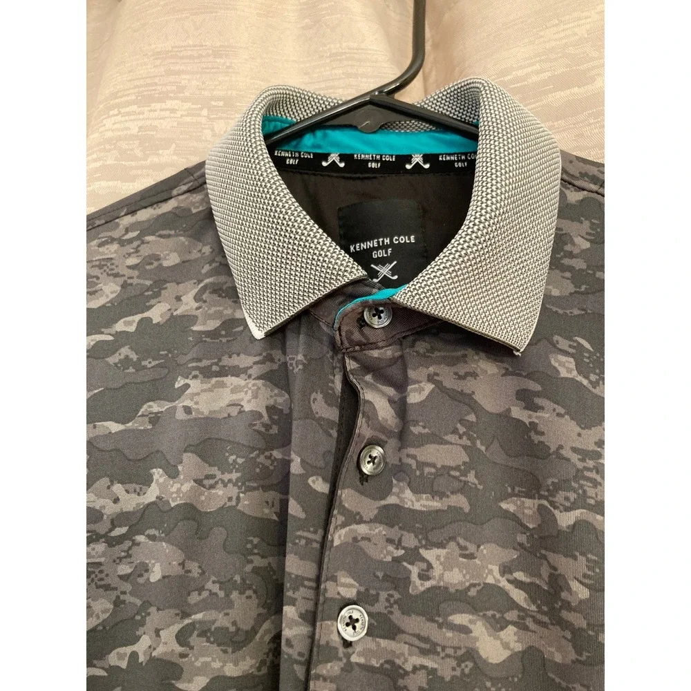 Kenneth Cole Golf Polo Shirt Mens Medium Gray Camo Short Sleeve - Picture 2 of 12